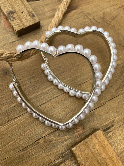Pearl Heart Hoop Earrings, Hoops, Hoops