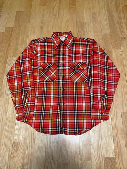 Vintage 60S 5 Brother Red Plaid Long Sleeve Flannel Cotton Button Up Shirt Size Medium Made in Usa