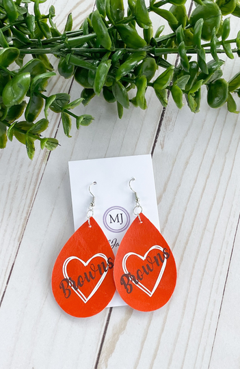 Cleveland Team Love Football Faux Leather Earrings, Gift For Browns Fan, Cleveland Fan