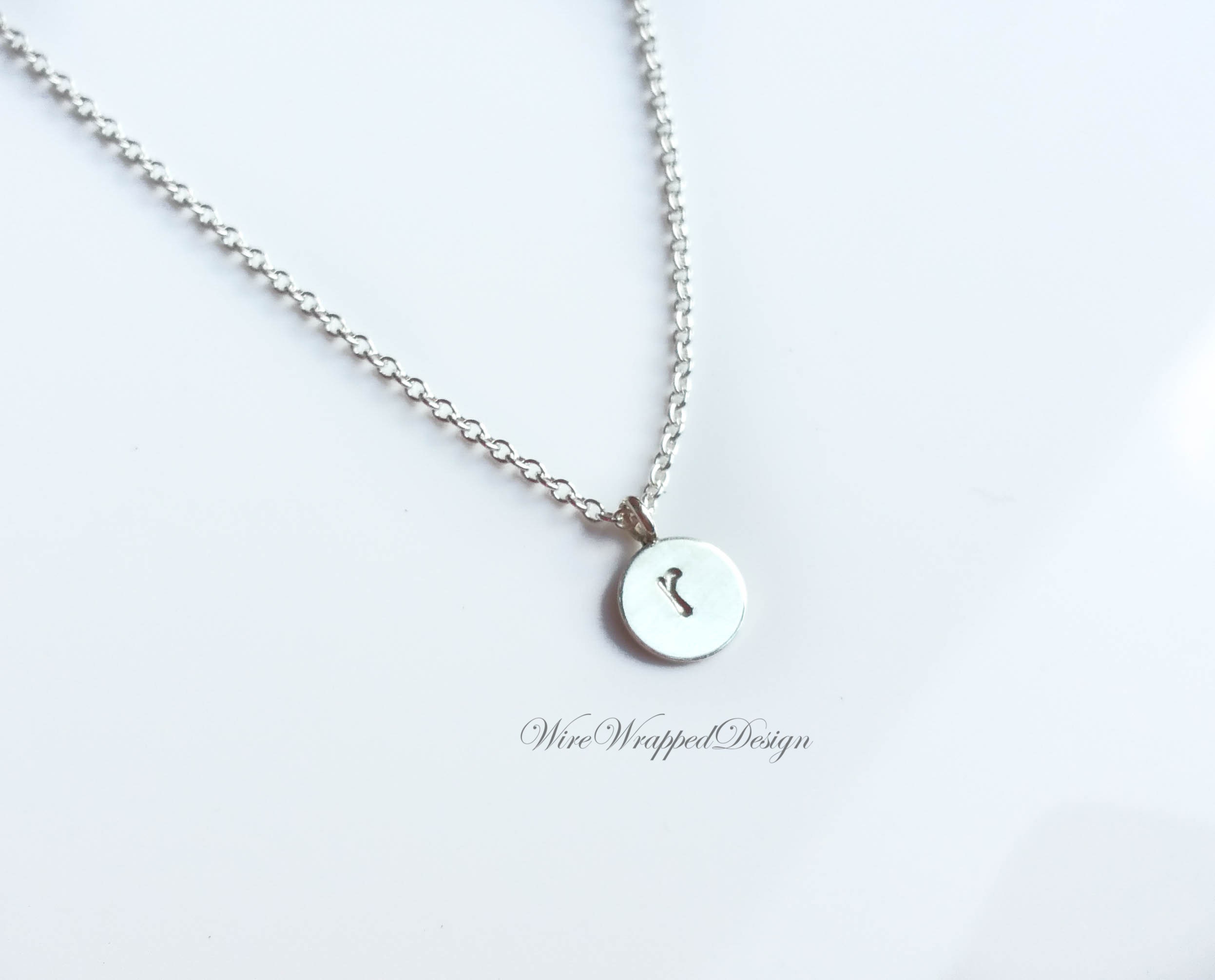 Initial Necklace Personalized Sterling Silver Small Disk Stamped - Monogram, Dainty, Delicate, Feminine Engraved