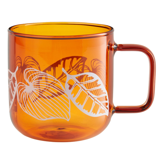 Amber Brown Glass Painted Leaf Mug: Orange by World Market