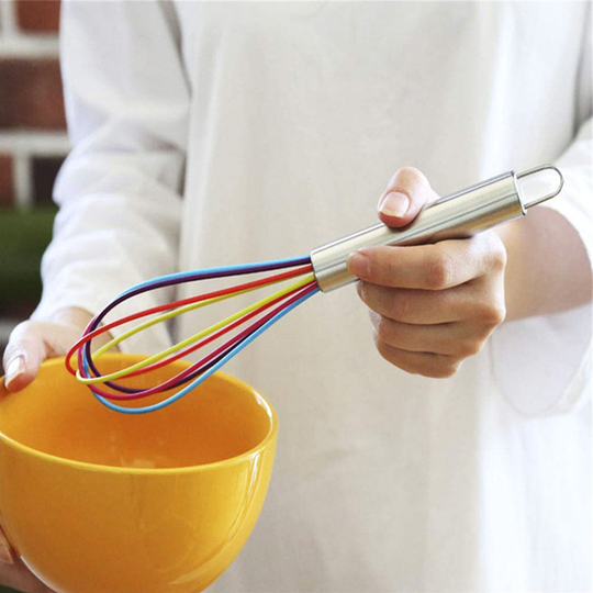Stainless Steel Handle Colorful Silicone Egg Beater Flour Dough Stirrer Blender