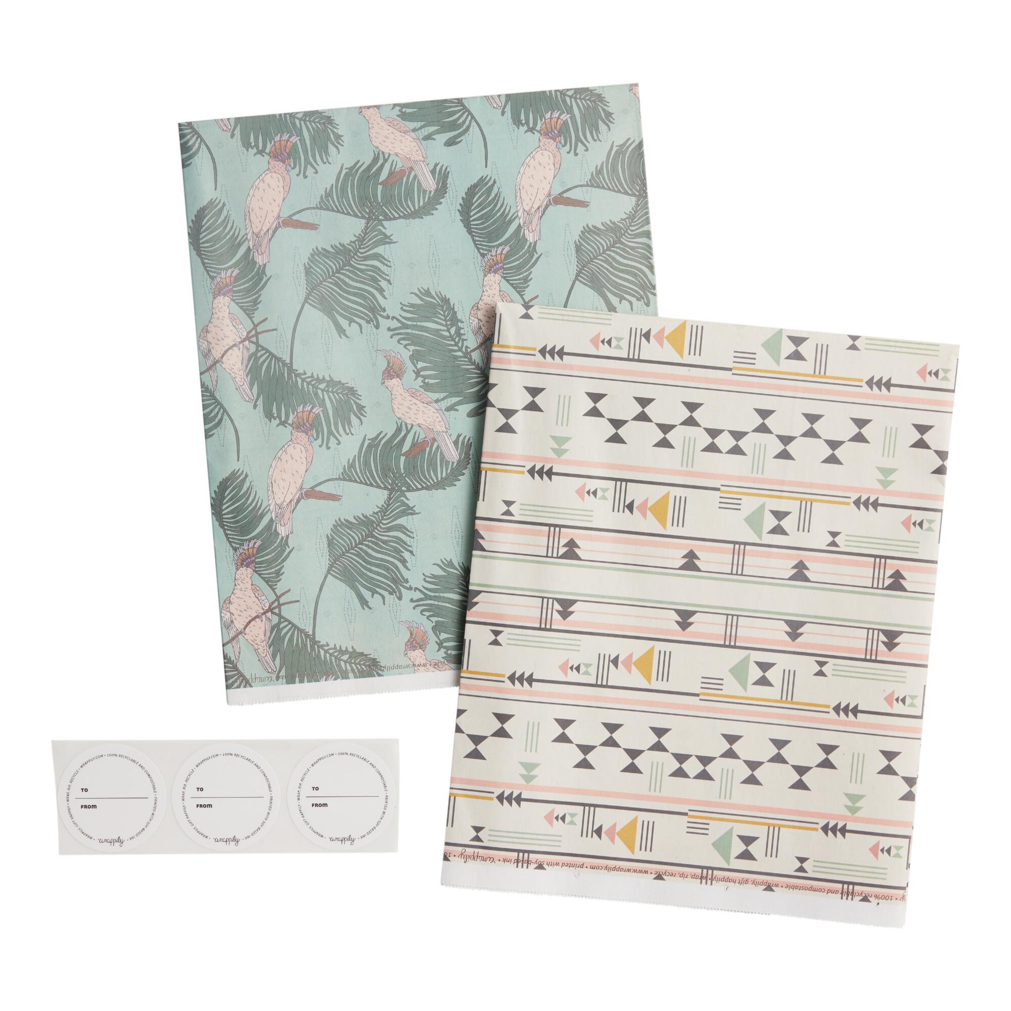 Wrappily Cockatoo and Geo Reversible Recycled Gift Wrap: Multi - Paper by World Market