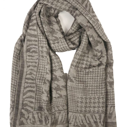 Taupe and Beige Cotton and Wool Blend Scarf