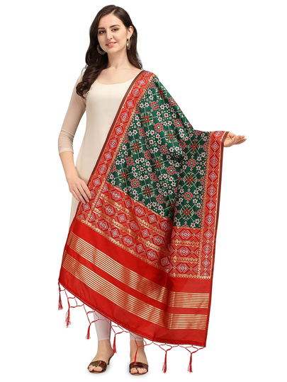 Women's Woven Silk Blend Patola Ikkat Dupatta/Chunni, Free Shipping Color - Green House