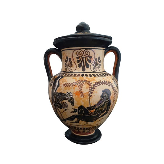 Black-Figured Oinochoe | Wine-Jug The Escape From The Cave. Odysseus Clings Beneath A Ram & Escapes Blinded Polyphemus' Cave