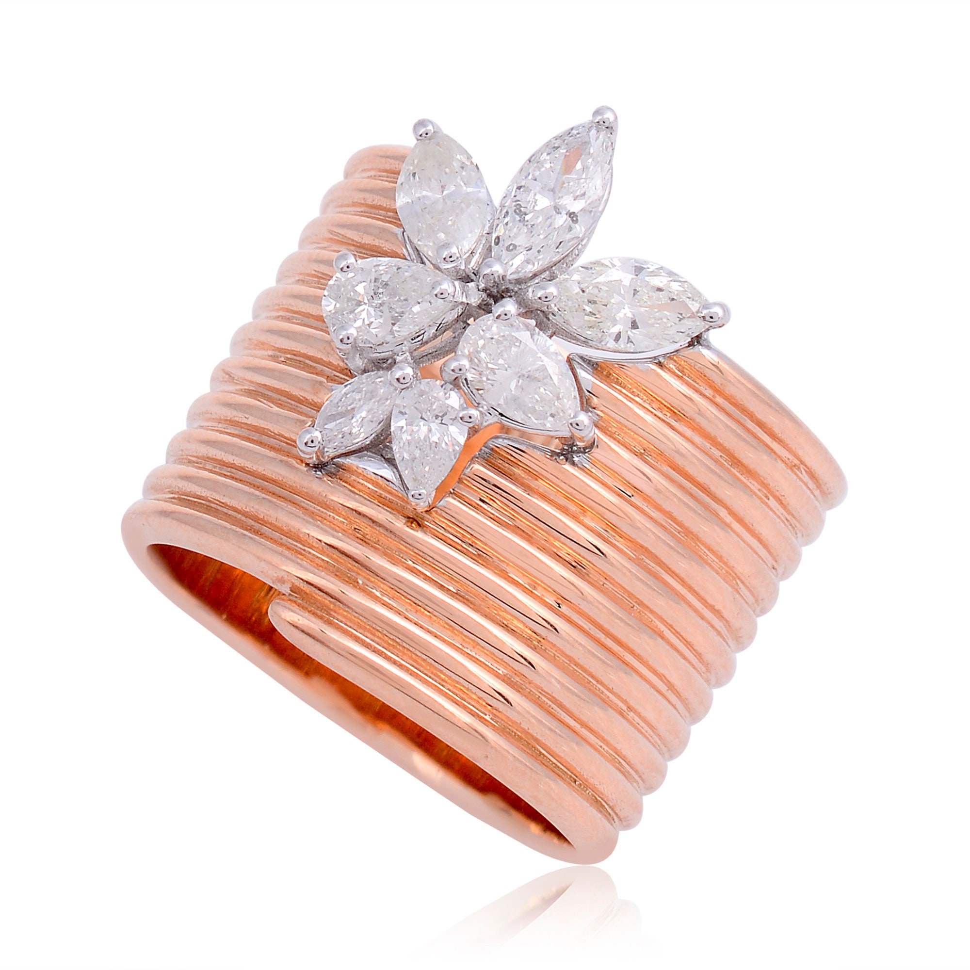 Hi Color Si Clarity Marquise Diamond Ring/Pear Gold Alternating 18K