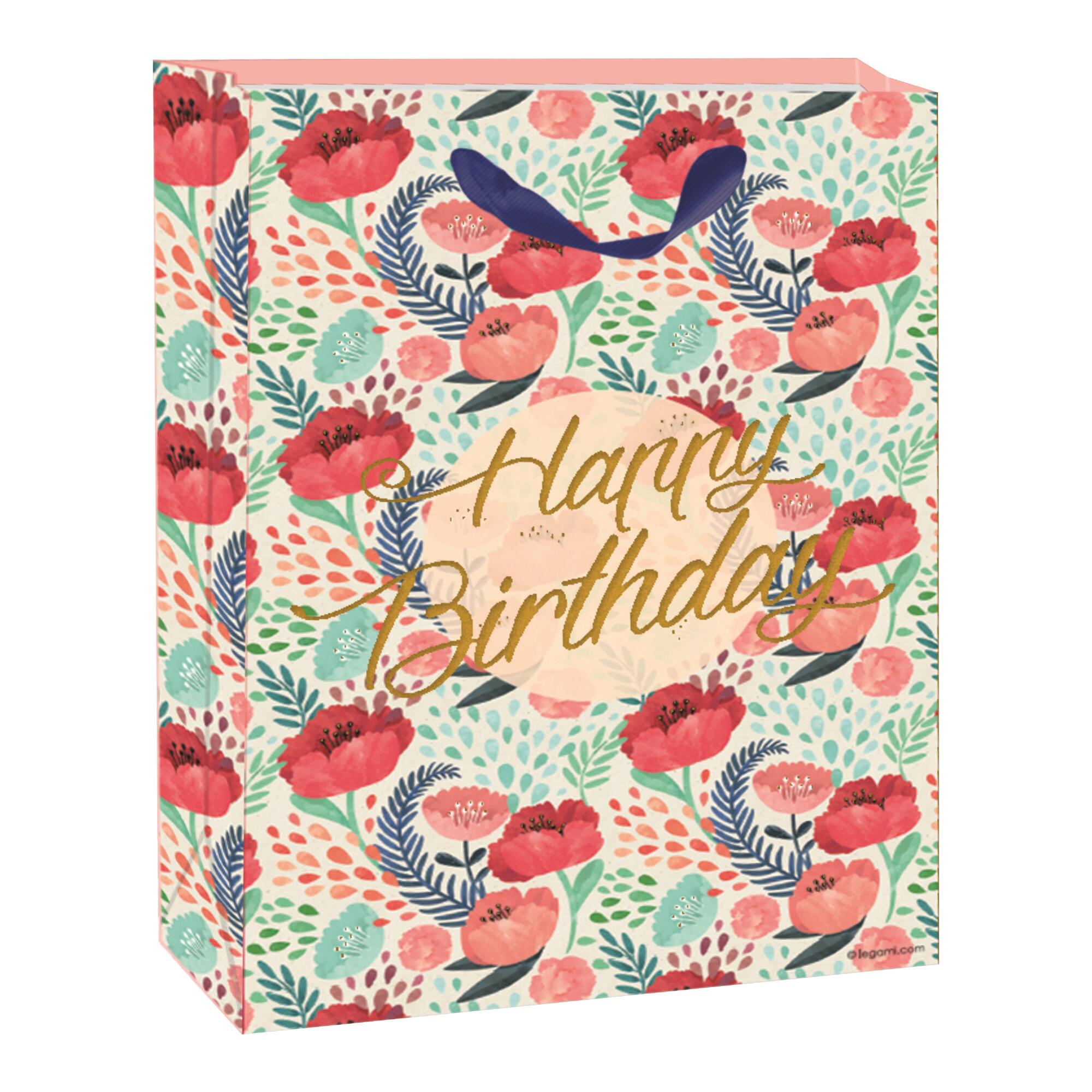 Small Floral Happy Birthday Gift Bag Set of 2: Multi - Paper by World Market