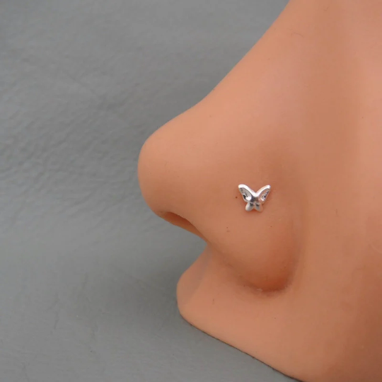 Tiny Butterfly Nose Stud in Sterling Silver, Stud, Silver Multiple Piercings, Body Piercing