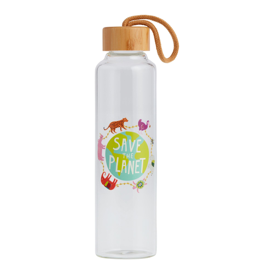 Glass Save the Planet Water Bottle with Bamboo Lid by World Market