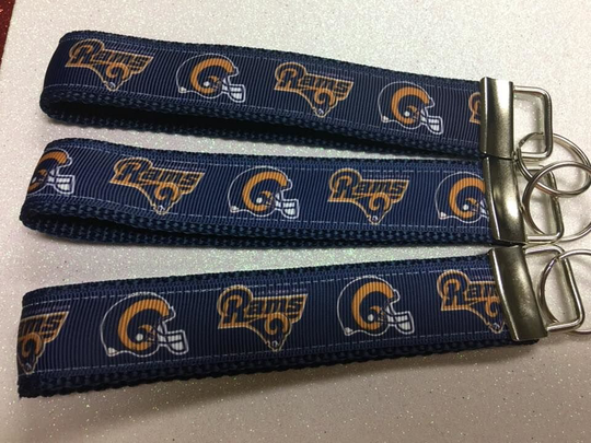 Los Angeles Rams Keychain | 4 Styles Free Charms Key Fob, Wristlet Grosgrain Ribbon