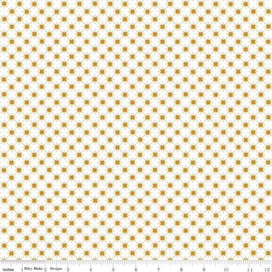 Gold Snowflakes Fabric, Christmas Adventure Quilty in Gold MetallicChristmas Quilt Blender, Cotton Fabric