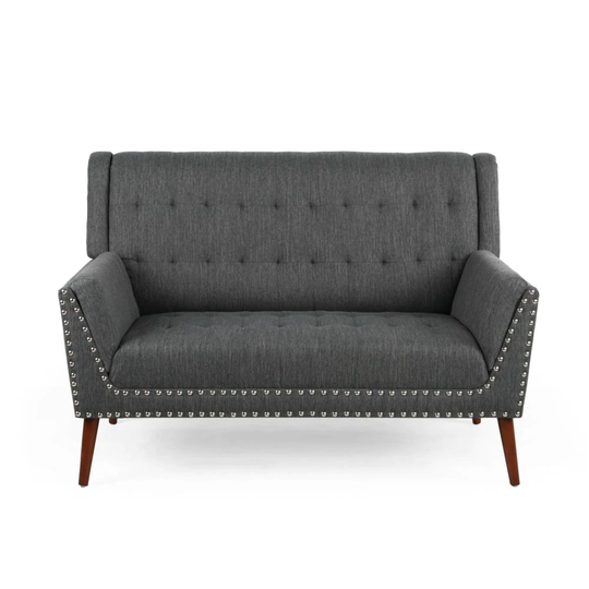 Best Selling Home Decor Brayer Midcentury Charcoal and Walnut Polyester/Blend Settee in Gray | 312777