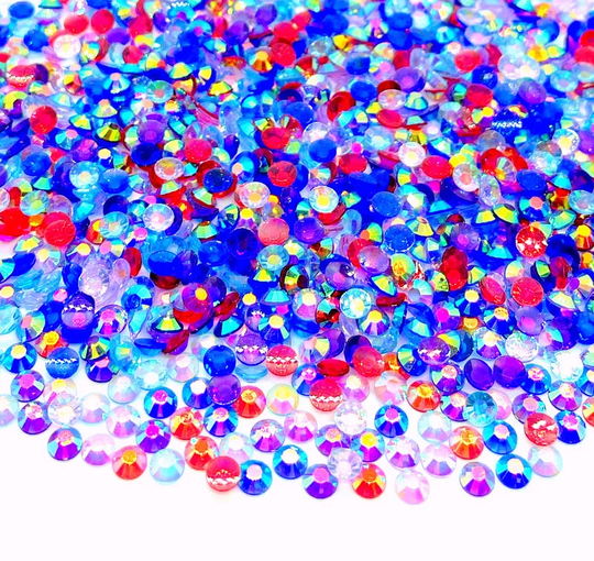 Very Berry Blend Rhinestone Mix 3/4/5/6mm Flatback Transparent Resin Rhinestones Mixed Size, Red | Blue Purple