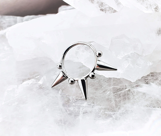 18G Long Spikes & Balls Hoop Cartilage Earrings, Surgical Steel Helix Earring, Hinged Segment Ring, Punk Nose Ring