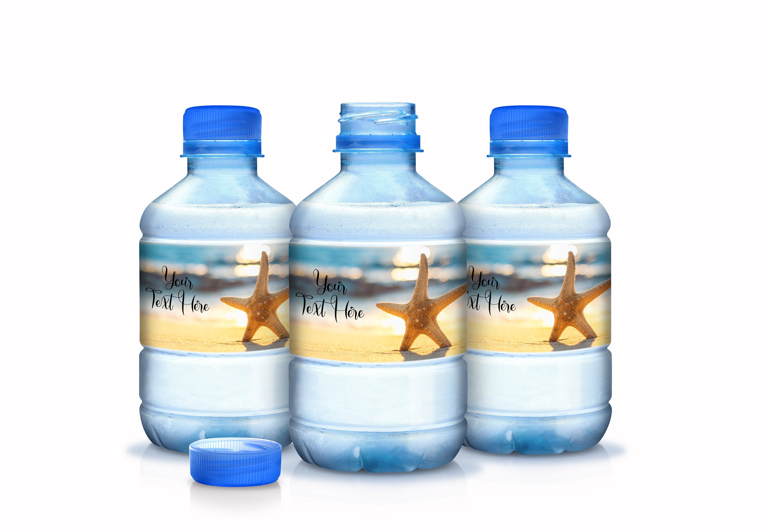 30 Beach Themed Starfish Water Bottle Labels - Weddings, Bridal Showers, Birthdays, Corporate Events