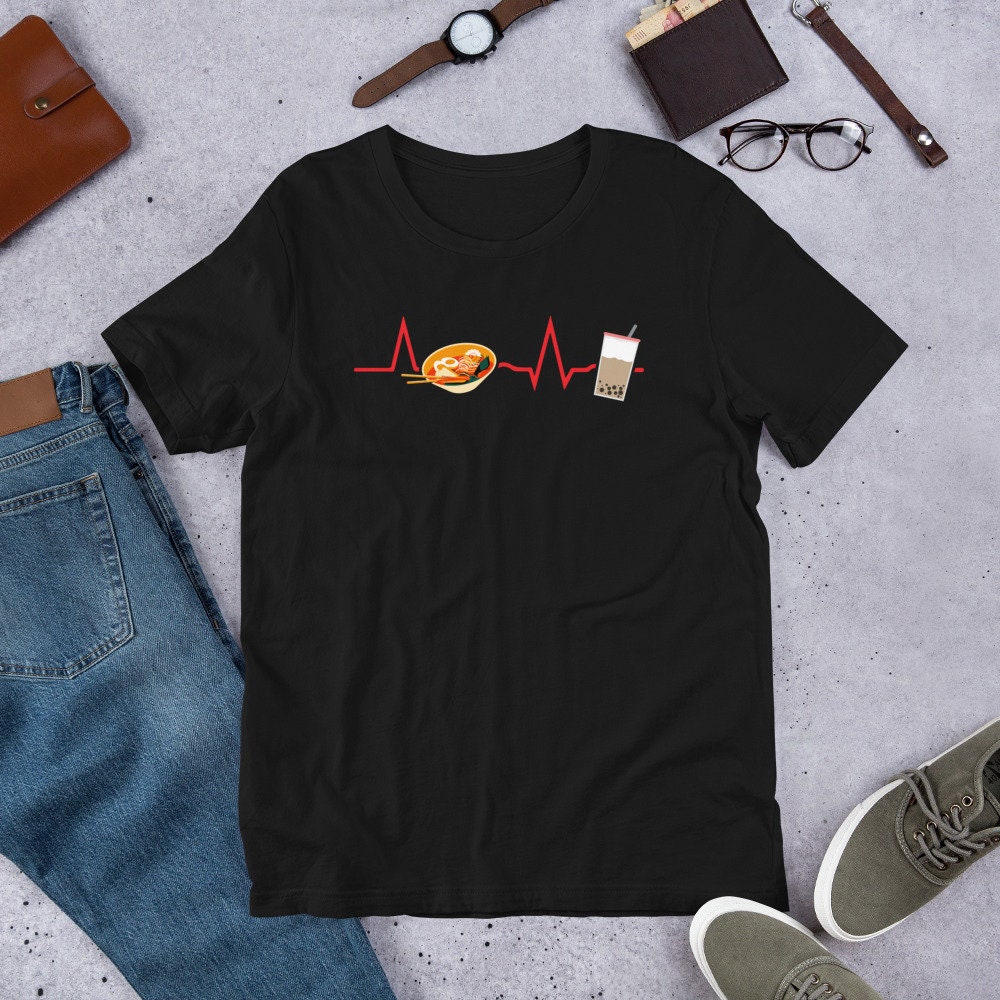 Ramen Boba Noodles Heartbeat - Bubble Tea Food Lovers Short-Sleeve Unisex T-Shirt