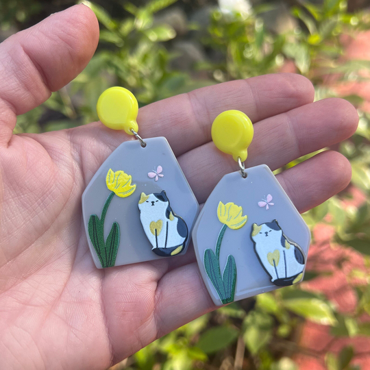 Chunky Acrylic Earrings, Lightweight Cat 90S Aesthetic, Gift For Lover, Summer Jewelry