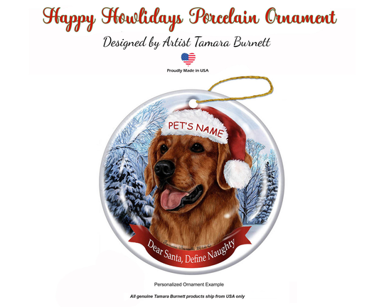 Holiday Pet Gifts Golden Retriever | Red Santa Hat Dog Porcelain Christmas Ornament, Personalized Ornaments