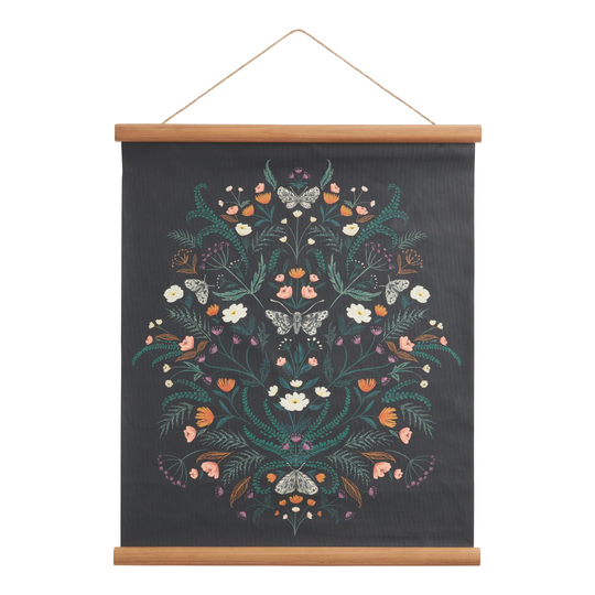 Black Botanical Canvas Scroll Wall Hanging - Natural Fiber - Small by World Market
