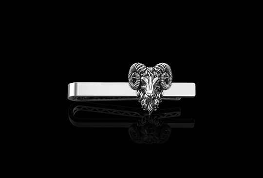 sterling Silver Aries Ram Head Tie Clip, Goat Rustic Farm, Dad Gift, Groom Best Man Clip For Men, Clips For