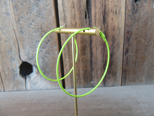 80S Florescent Yellow Metal Hoops | 2-1/4" Hoop Earrings New Wave 1980S Neon Lemon Lime Green