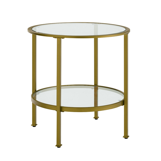 Round Metal and Glass Milayan End Table With Shelf: Gold by World Market