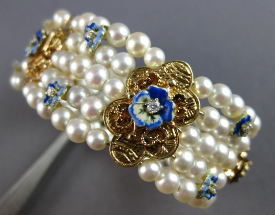 Antique .15Ct Diamond & Aaa South Sea Pearl 14Kt Rose Gold Bangle Bracelet 27617
