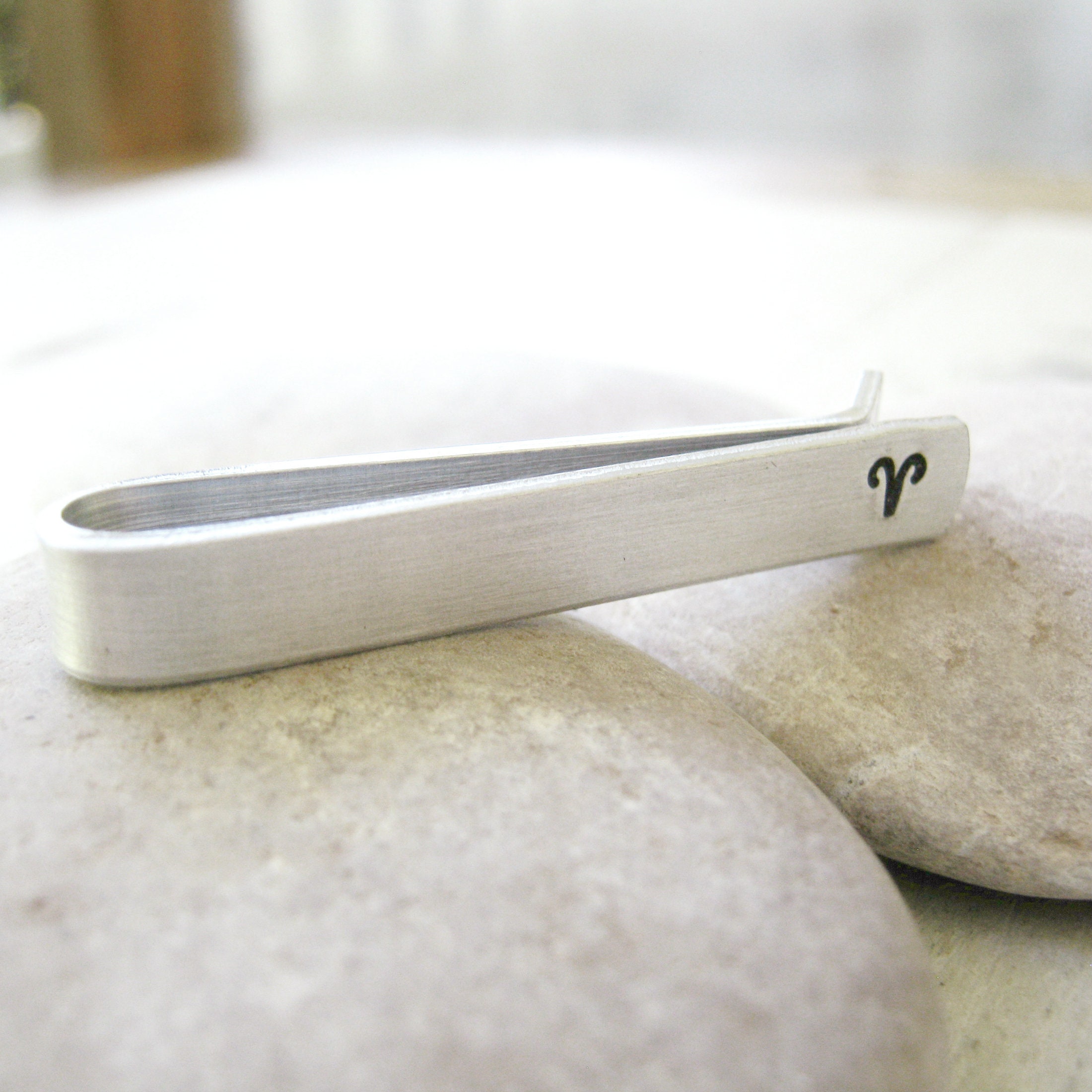 Aries Tie Bar, Zodiac Clip, Choose Your Sign, Optional 8 Characters On Back, Skinny Tie Bar, Male Gift, Ram Horns, Guy Aries