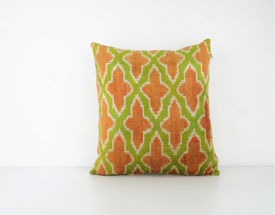 Ikat Velvet Pillow Cover, Handmade Silk, 16" X