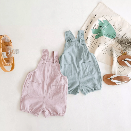 Cute Linen Cotton Baby Overall Playsuit With Pockets Perfect Shower Gift