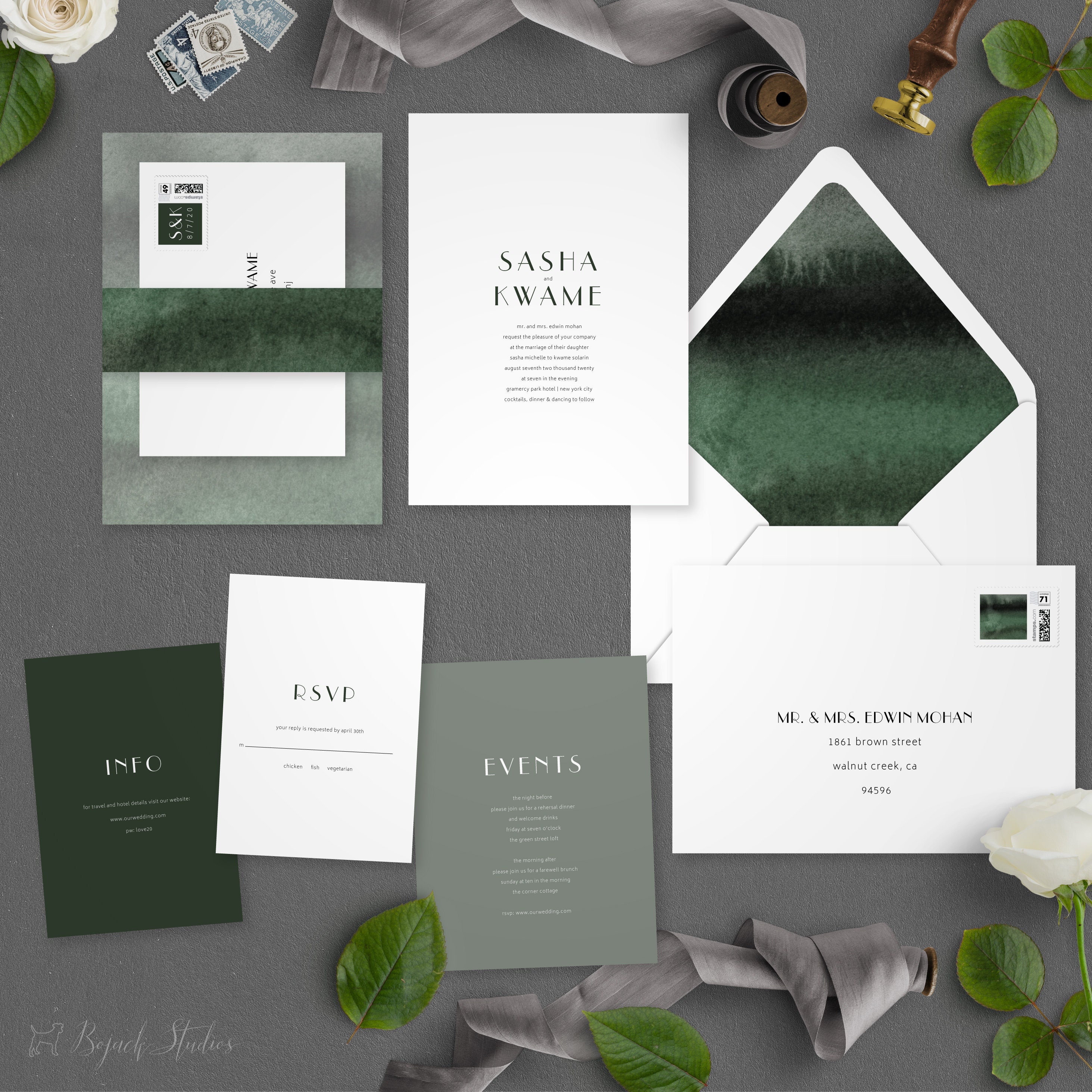 Minimal Wedding Invitations, Invitation Suite, Modern Printed Custom Wedding, Classic Bespoke, W019