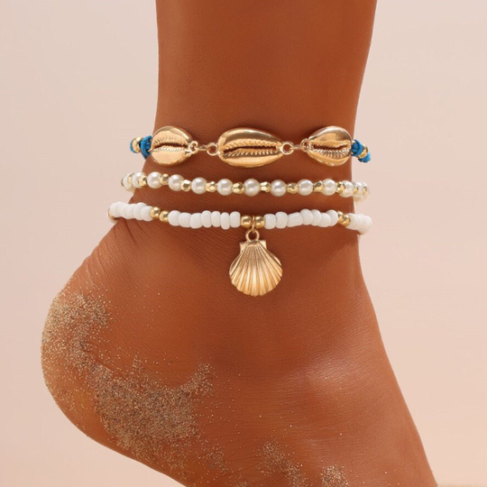 Set Of 3 Sea Shell Anklet