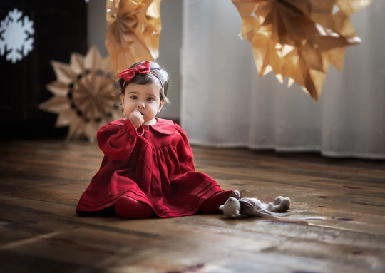 Christmas Baby Outfit, Dark Red Toddler Dress With Long Sleeve, Dress, Flower Girl Linen Clothing Girls