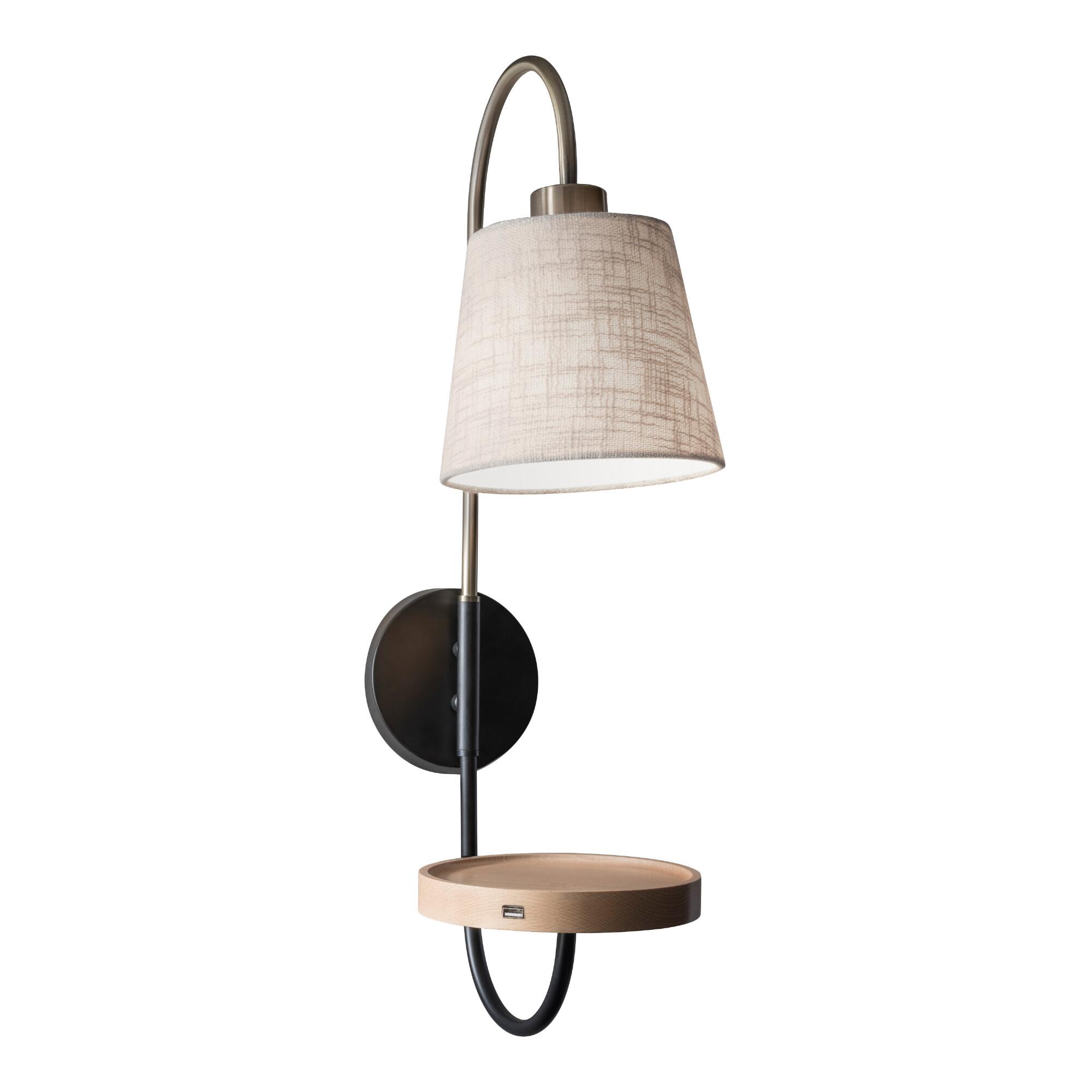 Wood and Metal Granada Wall Sconce with USB Port and Shelf by World Market