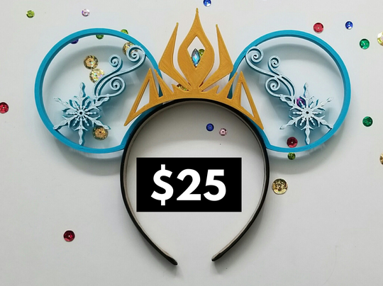 Frozenprincess Tiara 3D With Snowflake Mouse Ears