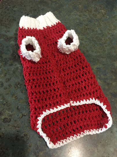 Small Handmade Dog Sweater Crocheted Red & White