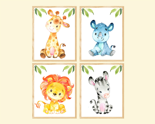 Safari Nursery Decor, Canvas Set Of 4 Animal Watercolor, Jungle Print Animal Baby Prints Animals Art Playroom