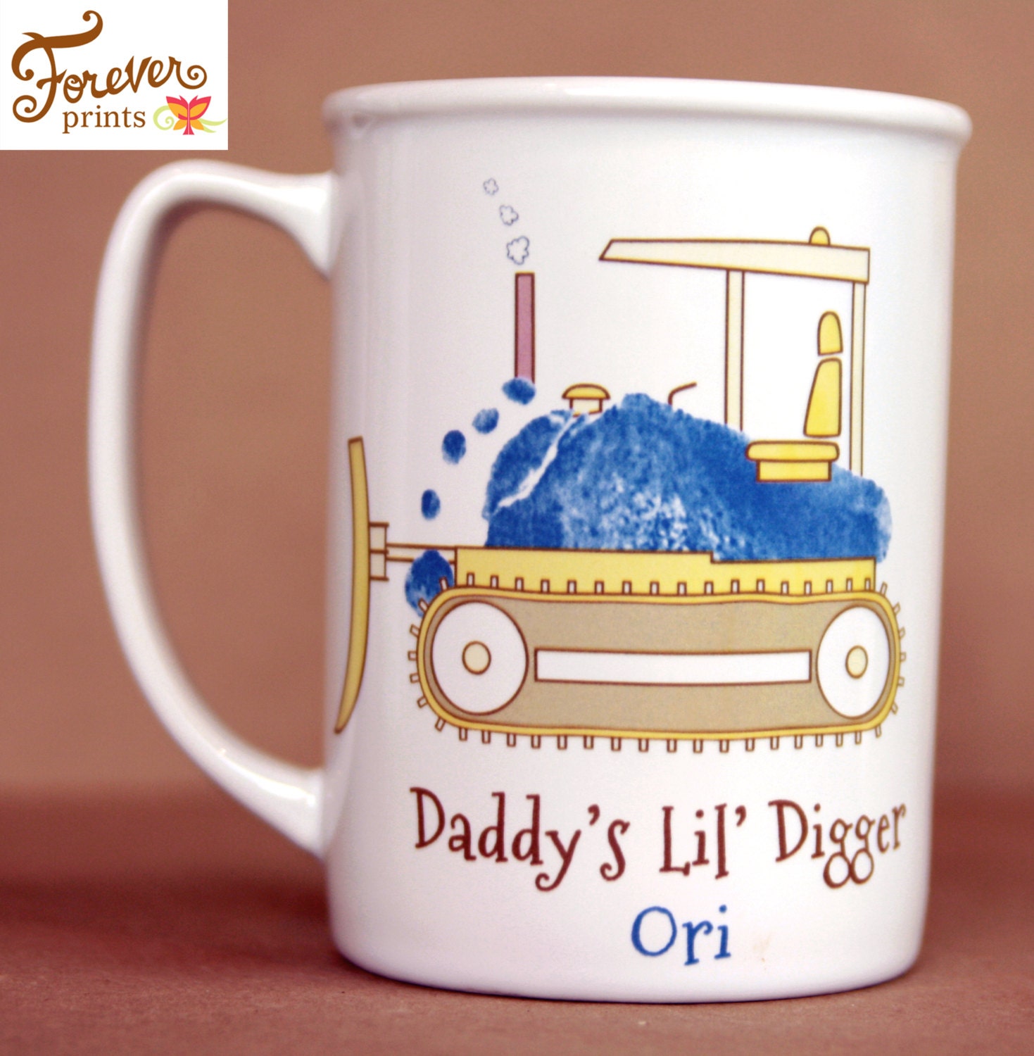 Hand & Footprint Art. Transportation Keepsake, Baby Kit, Dad, Grandpa, Christmas Gift, Bulldozer Footprint Mug 110 Mug