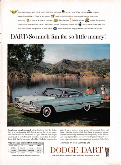 1960 Dodge Dart-Slant 6-Economy Car-Fins-Original Magazine Ad