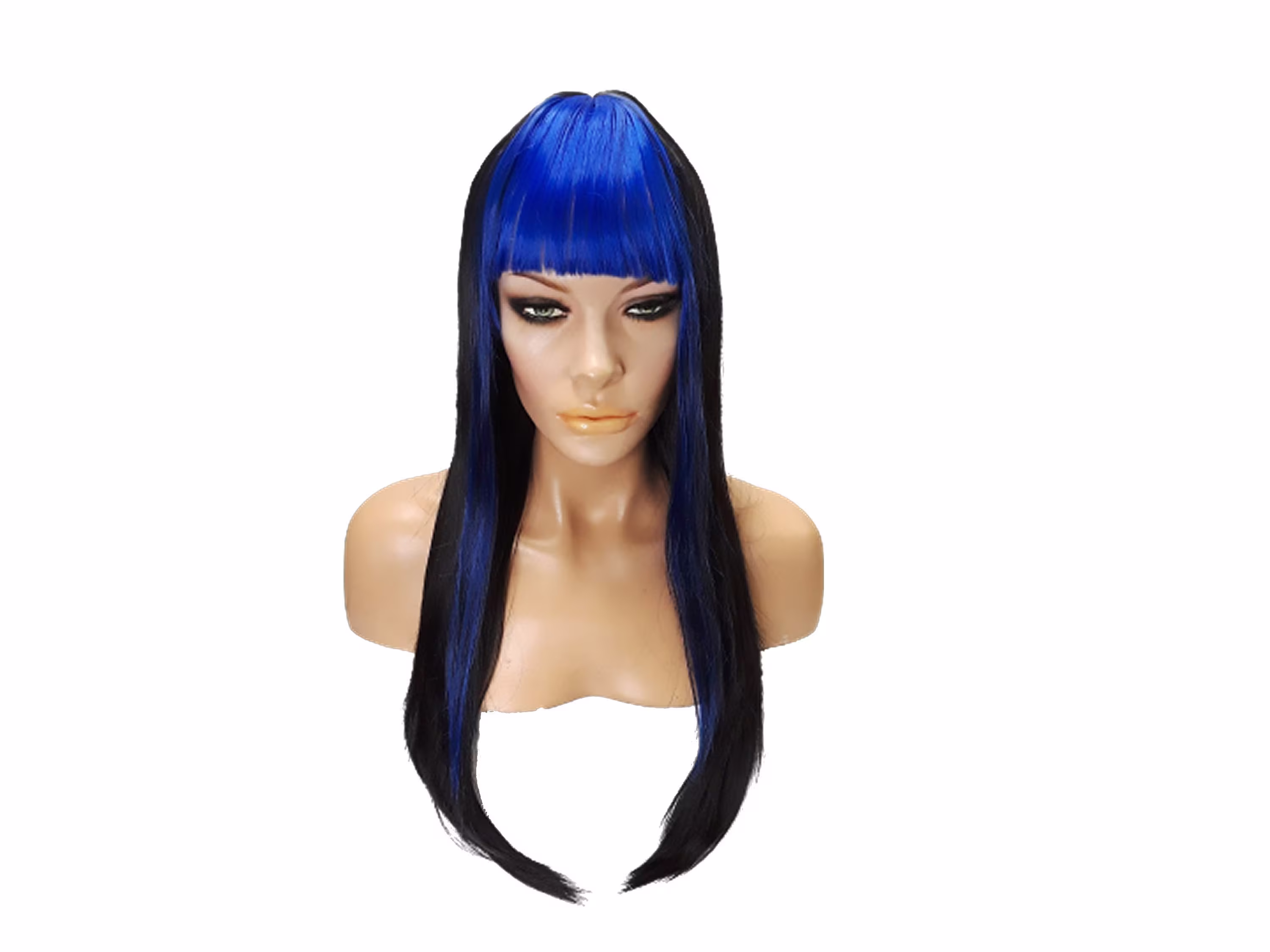 Long Straight Black/Blue Synthetic Wig With Bangs Heat Resistant Realistic Looking