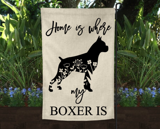 Boxer Dog Garden Flag, Custom, Floral Boxer Porch Flag Home Is Where My Lover, Puppy