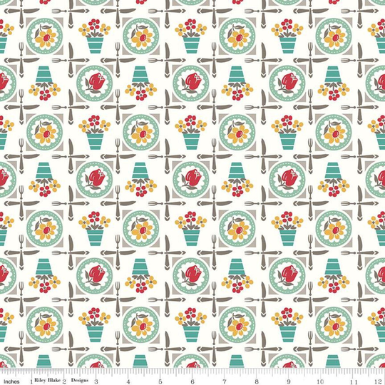 Cook Book Collection Luncheon Sea Glass Yardage | 43" X 44" Wide By Lori Holt Of Bee in My Bonnet For Riley Blake Designs C11755 Seaglass