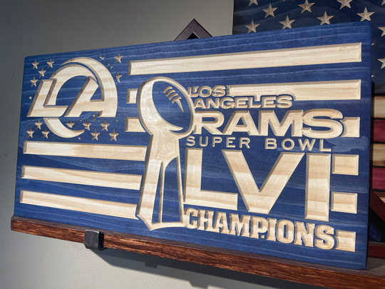 Carved La Rams Flag, Handcrafted, Football, Sports Fan, Pride, Super Bowl, Wall Hanger, Rustic Design, Mancave, Sign, Champions, Lvi, 56, Stafford