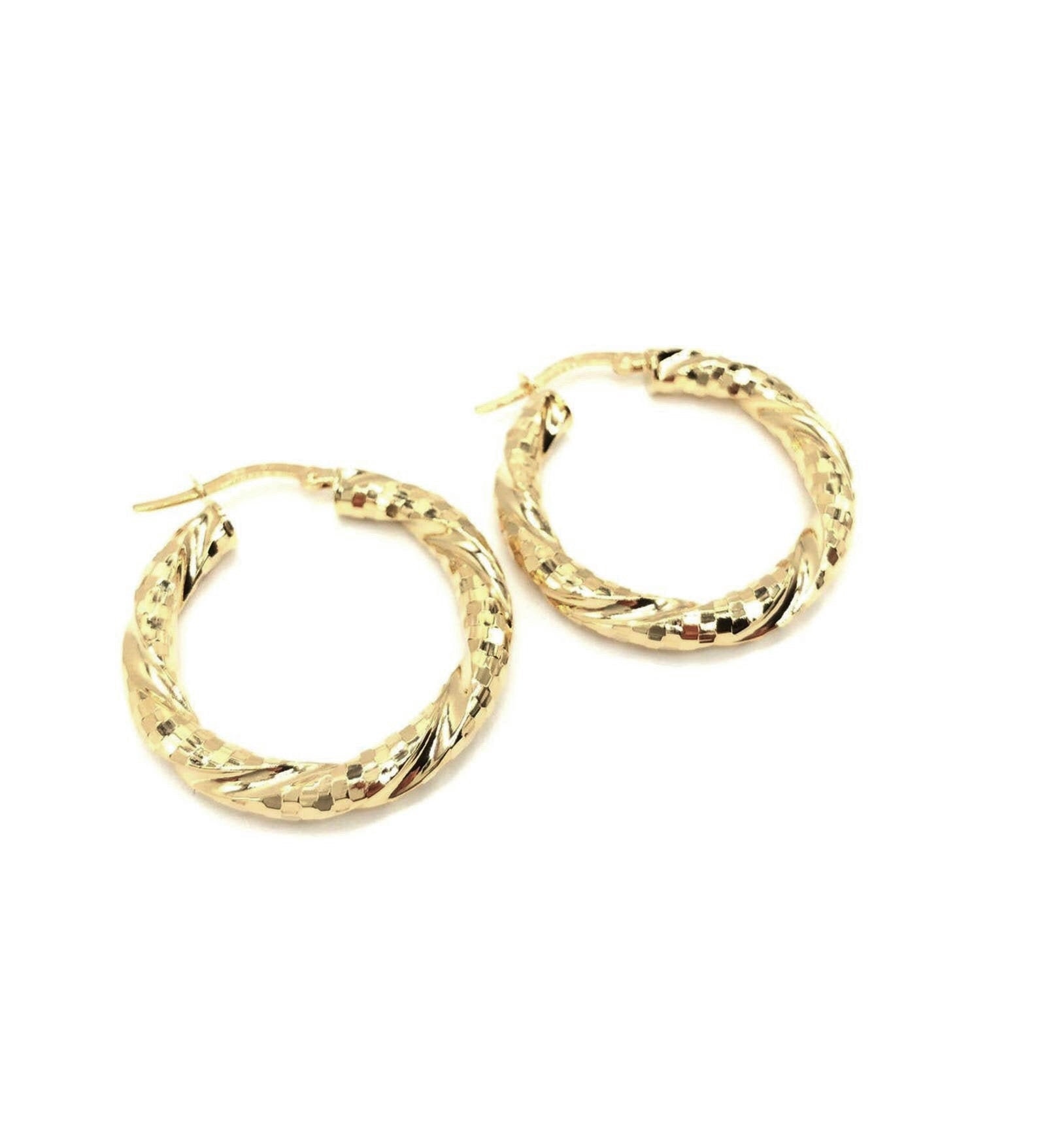 18K Gold Twisted Hoop Earrings Italian Hoops Chubby Earrrings Gift For Her Made in Italy