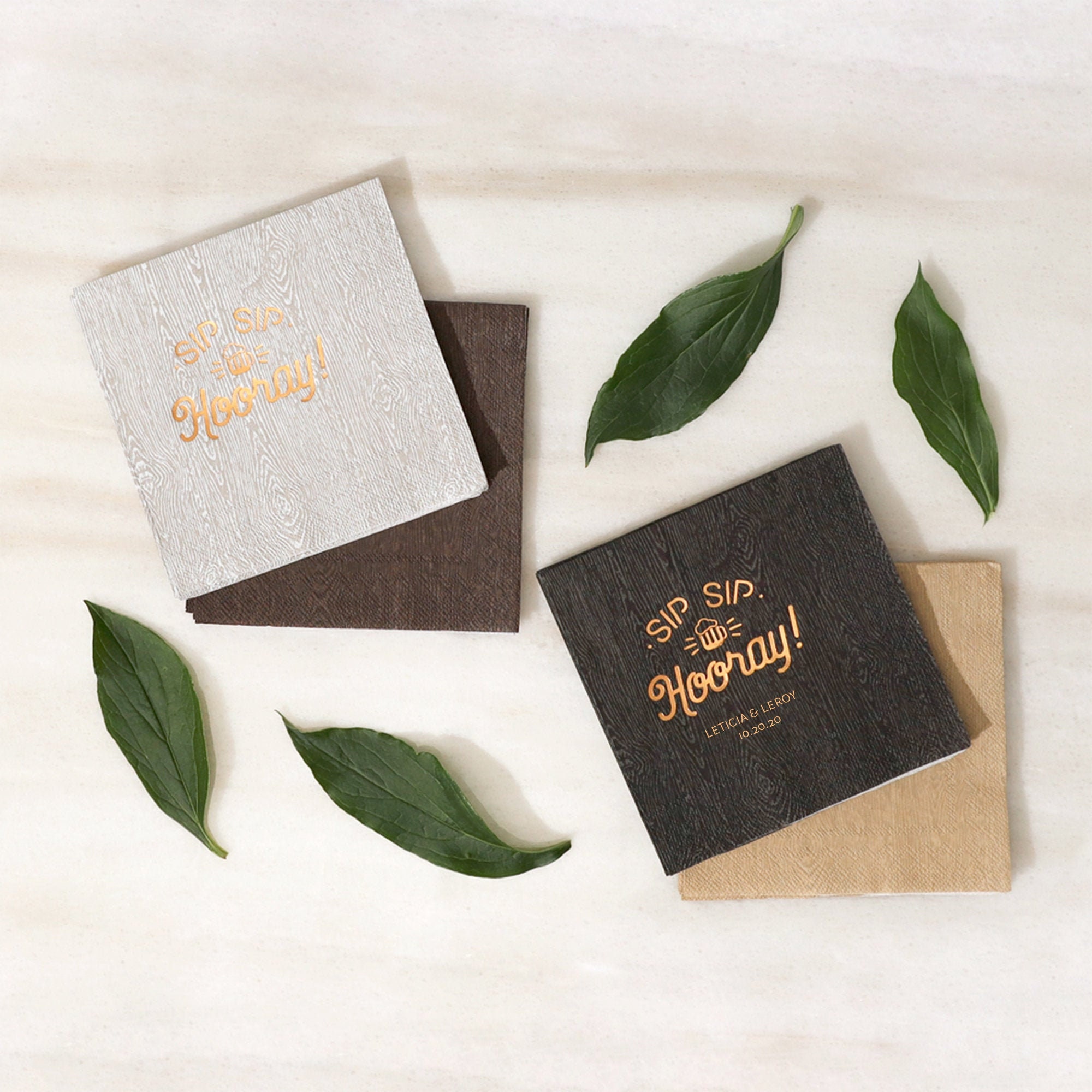 Custom Cocktail Napkins Wood Grain Pattern - Sip Hooray Patterned Napkins, Personalized Party Birthday, Retirement