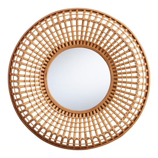 Round Natural Bamboo Woven Wall Mirror - Natural Fiber - Medium (36" & under) by World Market