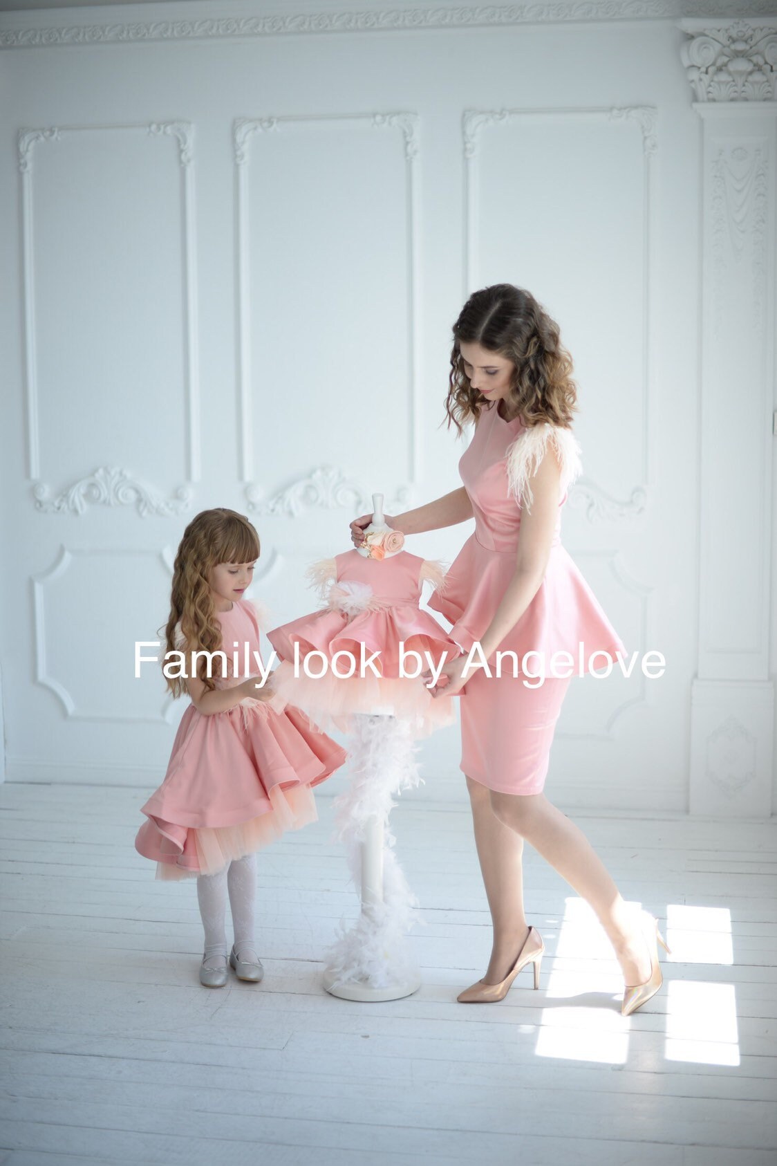 Mommy & Me Dress With Feathers - Mother Daughter Birthday Peach