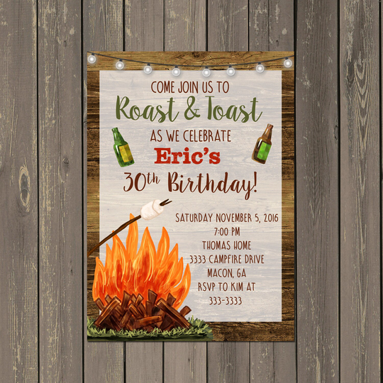 Backyard Bonfire Invitation, Adult Birthday Roast & Toast Firepit Party, Printable Or Printed
