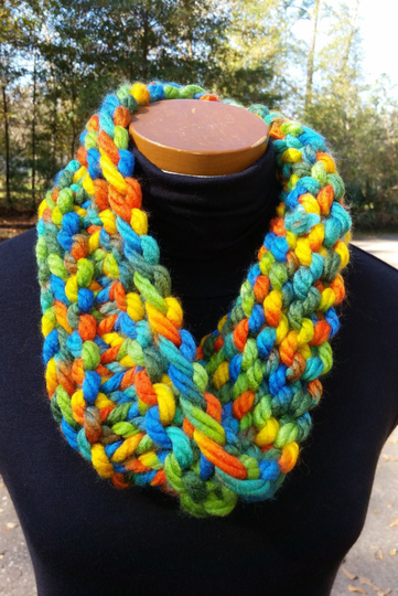 Knitted Cowl in Bright Colored Super Bulky Yarn; Unique Scarf, Cowl